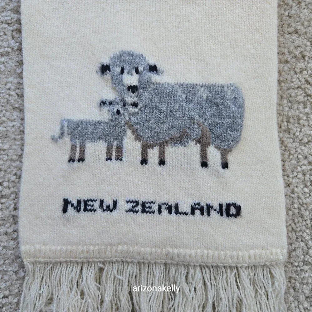 New Zealand Wool Scarf With Mama Sheep and Lamb